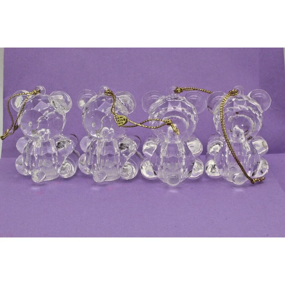 Bear Light Covers Silvestri Set of 4 Acrylic Crystal Cut Design Ornaments VTG